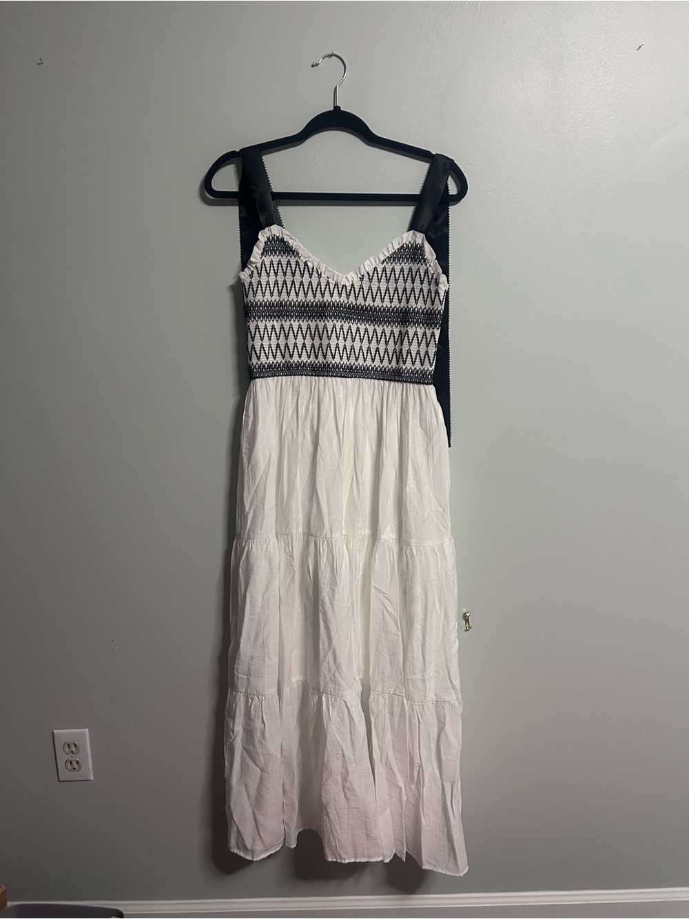 Blu Pepper White Maxi Dress with Black Smocked Bodice